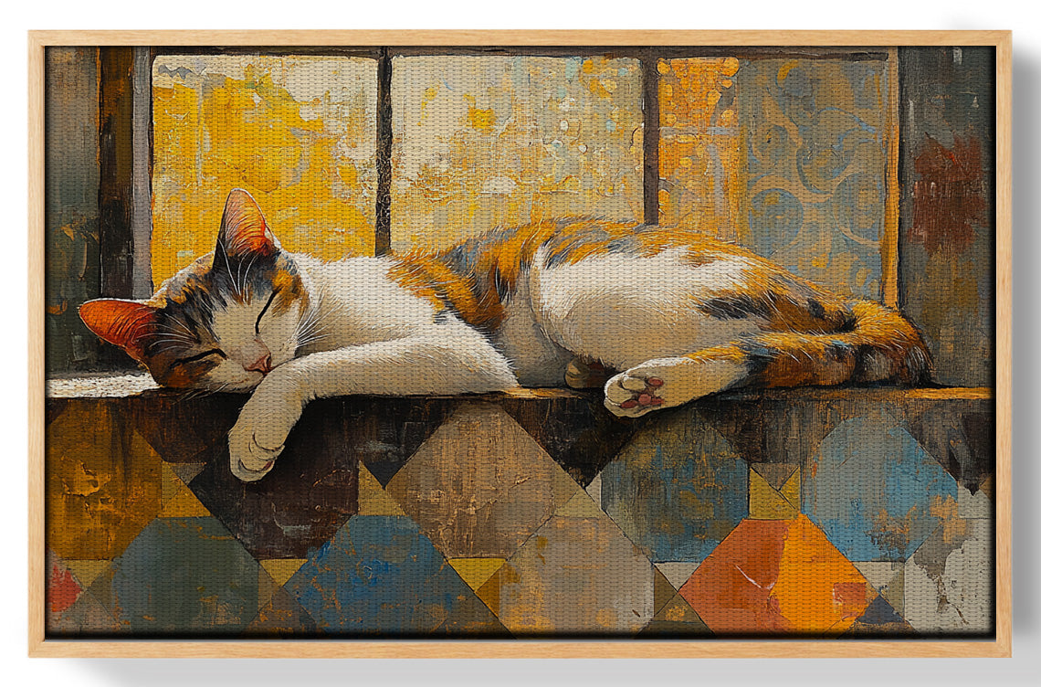Sleeping Calico Cat Window African American canvas print view 49