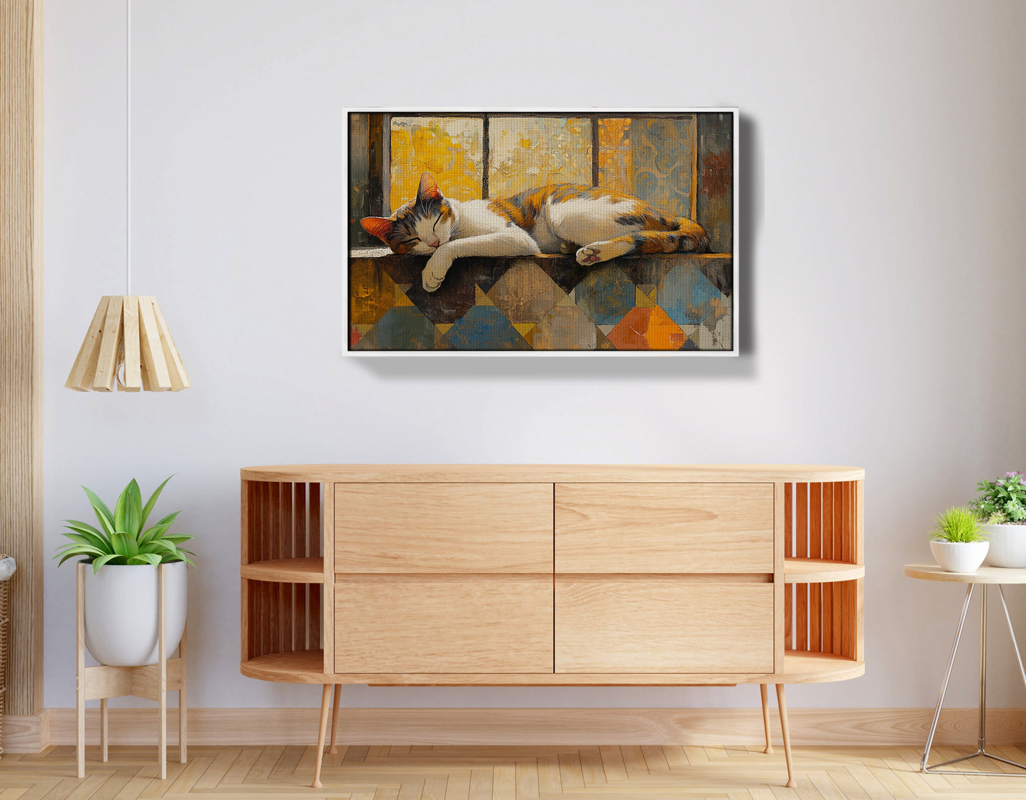 Sleeping Calico Cat Window African American canvas print view 62