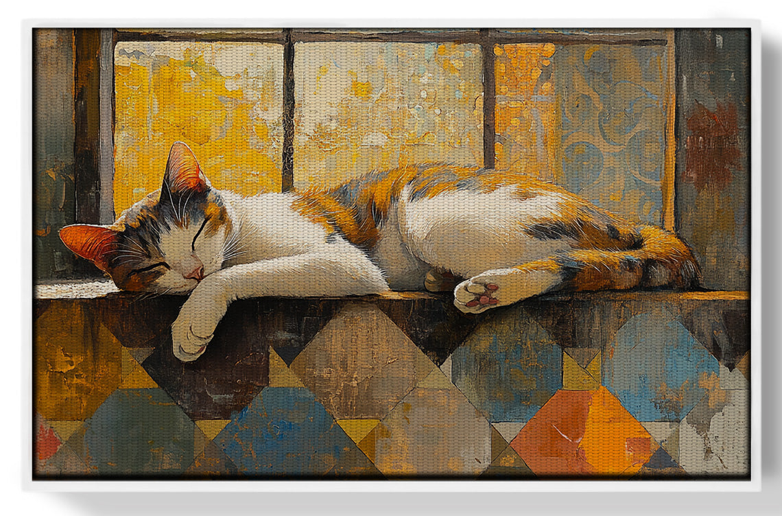 Sleeping Calico Cat Window African American canvas print view 61