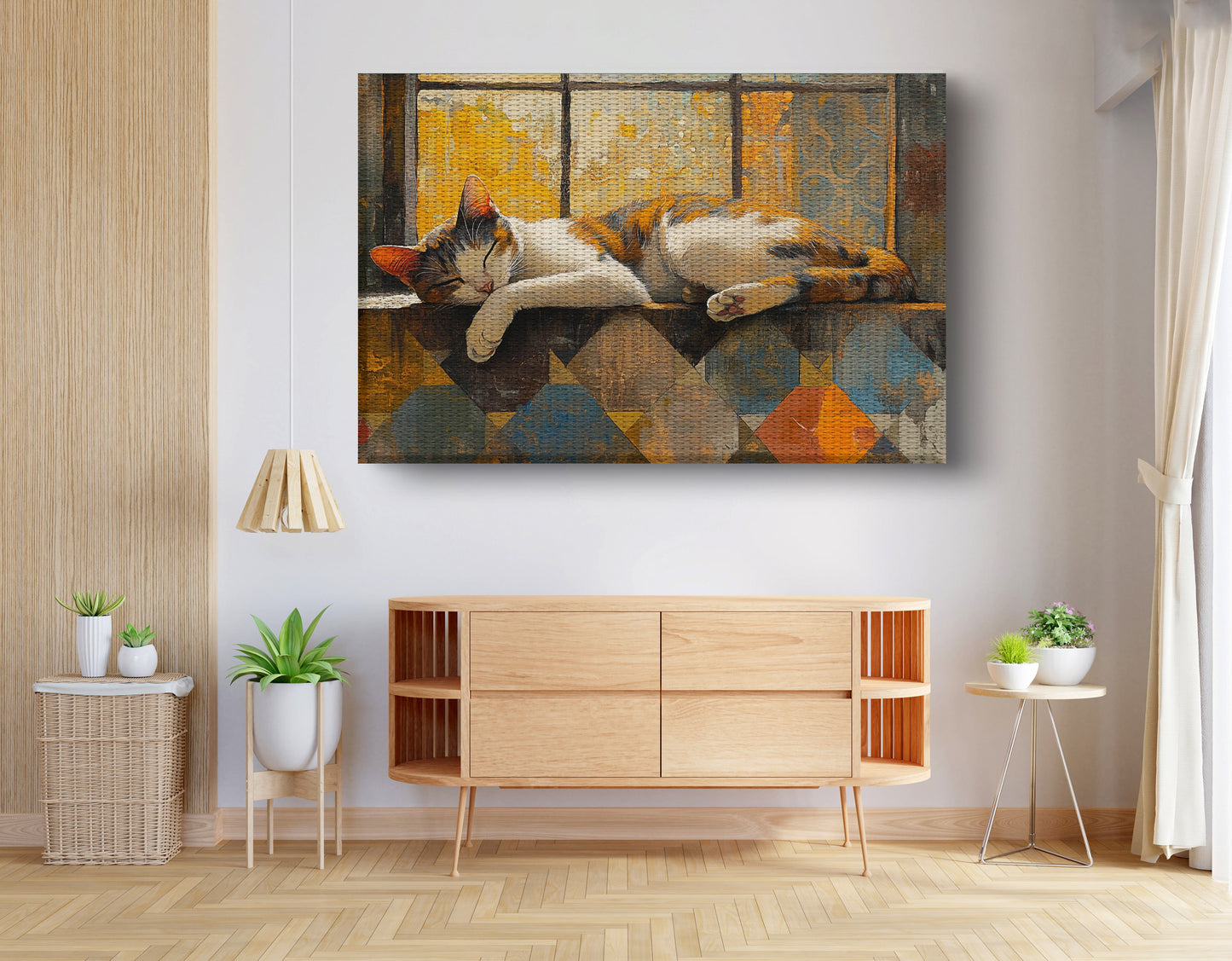 Sleeping Calico Cat Window African American canvas print view 14