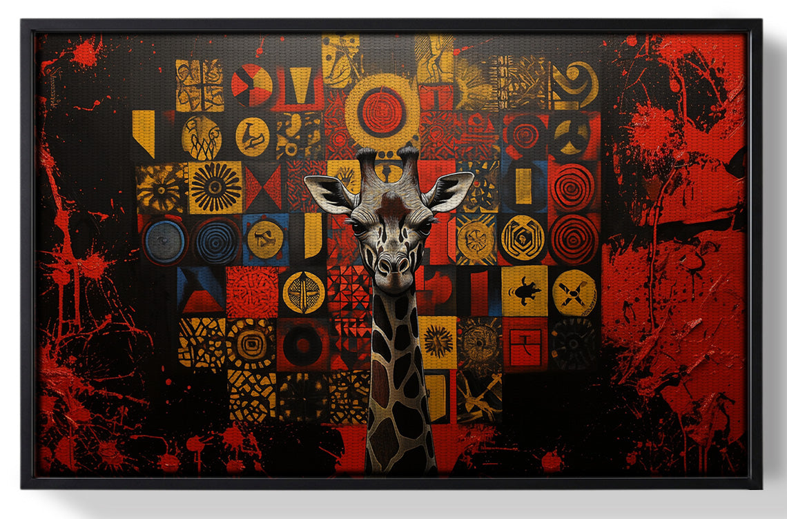 Framed Giraffe Tribal Symbols African American canvas print for home decor