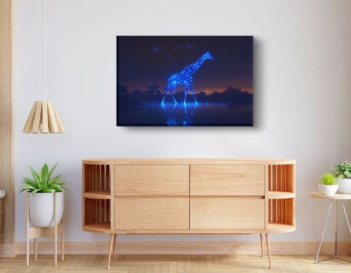 Glowing Blue Giraffe Night Wall Art