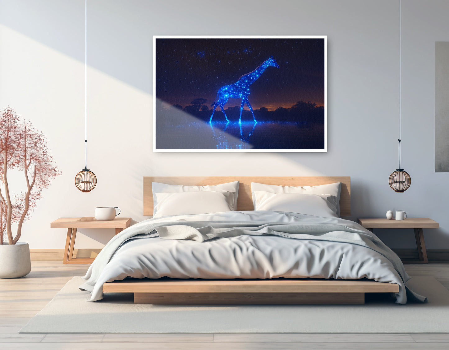 Glowing Blue Giraffe Night African American canvas print artwork view