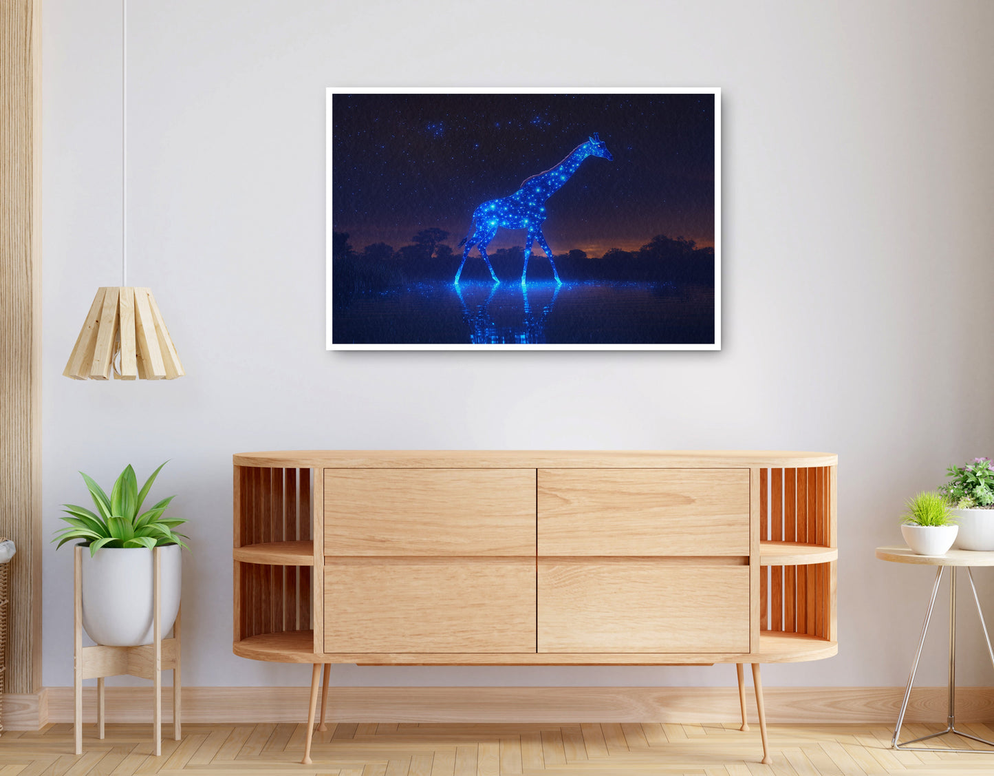 Alternate view of Glowing Blue Giraffe Night African American canvas print