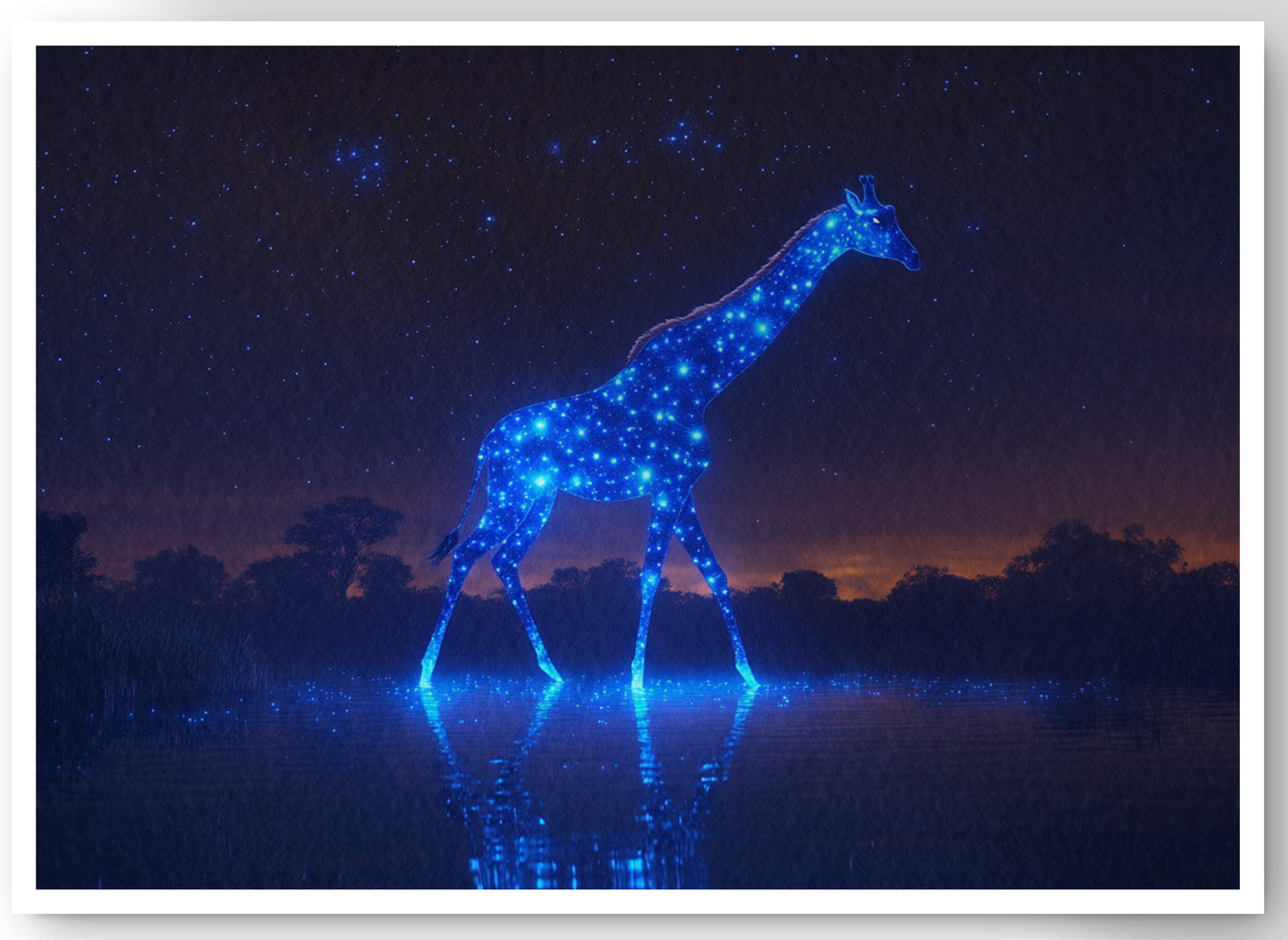 Glowing Blue Giraffe Night African American canvas print by MoomZee Artwork