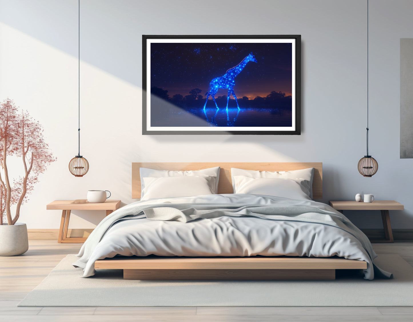 Glowing Blue Giraffe Night African American canvas print view 69
