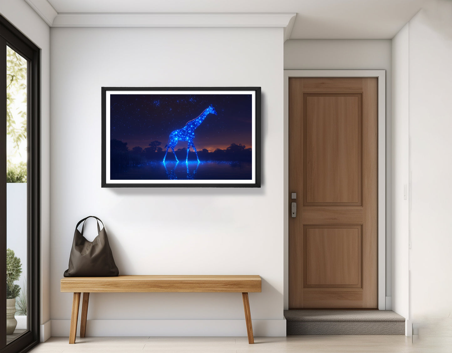 Glowing Blue Giraffe Night African American canvas print view 71