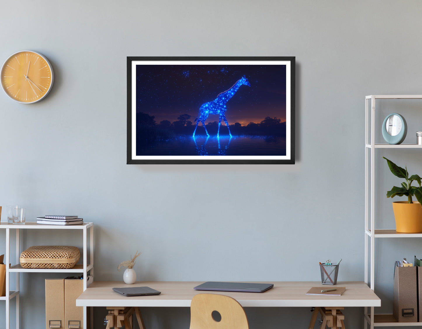 Glowing Blue Giraffe Night African American canvas print view 72