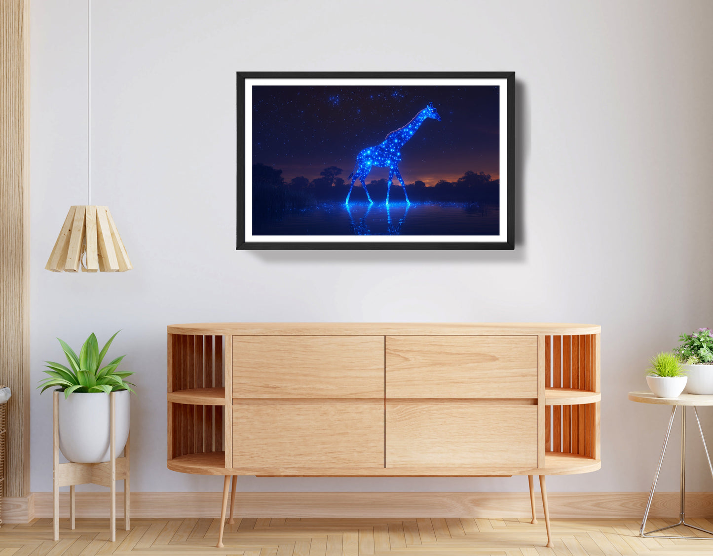 Glowing Blue Giraffe Night African American canvas print view 68