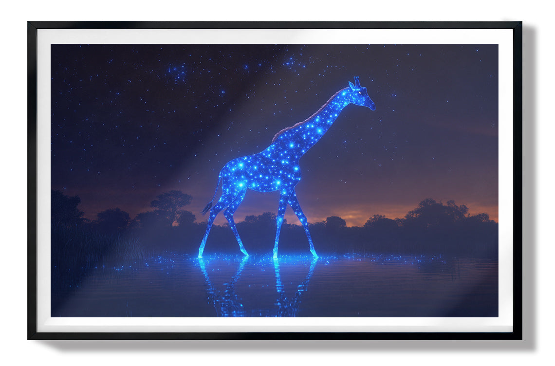 Glowing Blue Giraffe Night African American canvas print view 67