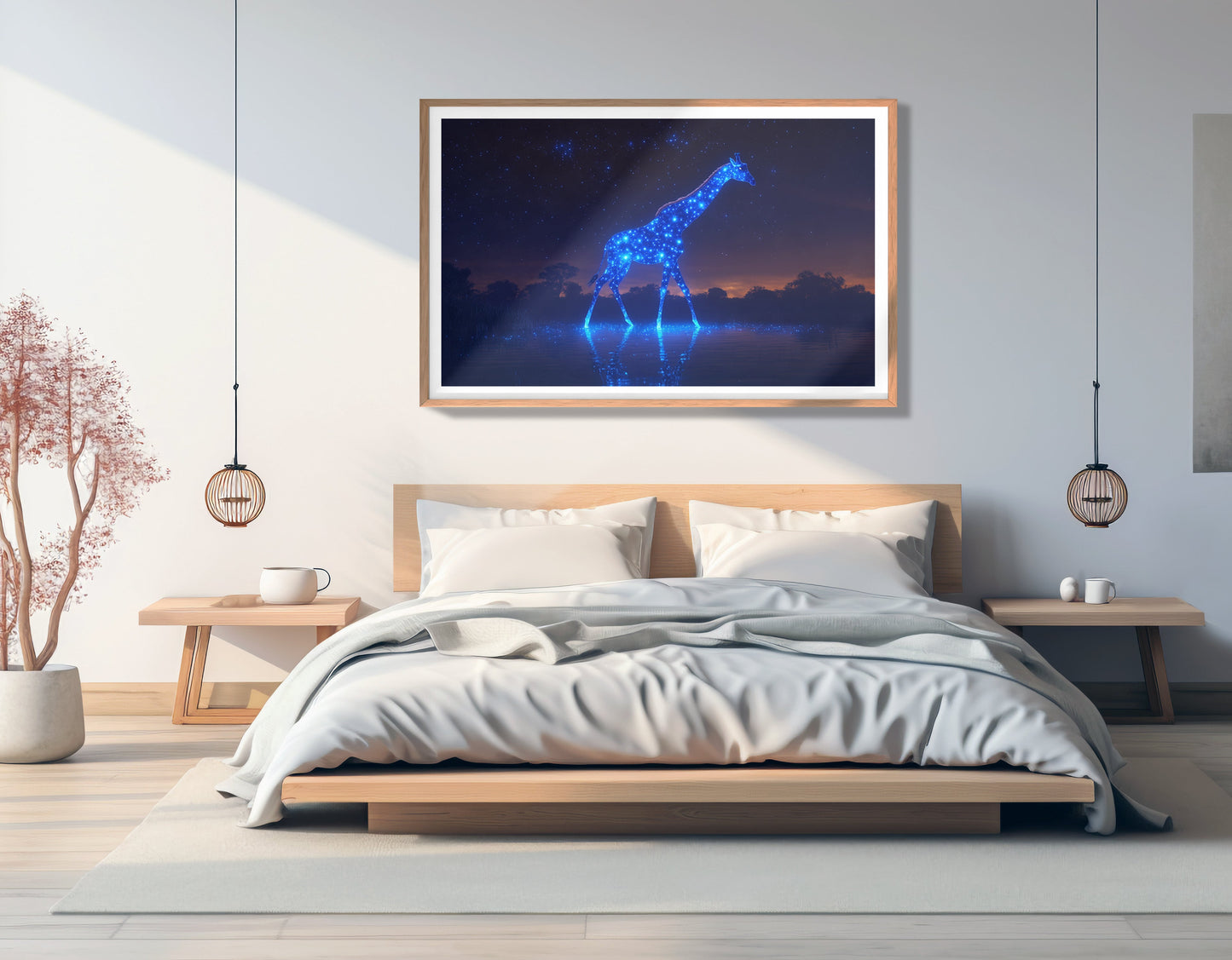 Glowing Blue Giraffe Night African American canvas print view 81