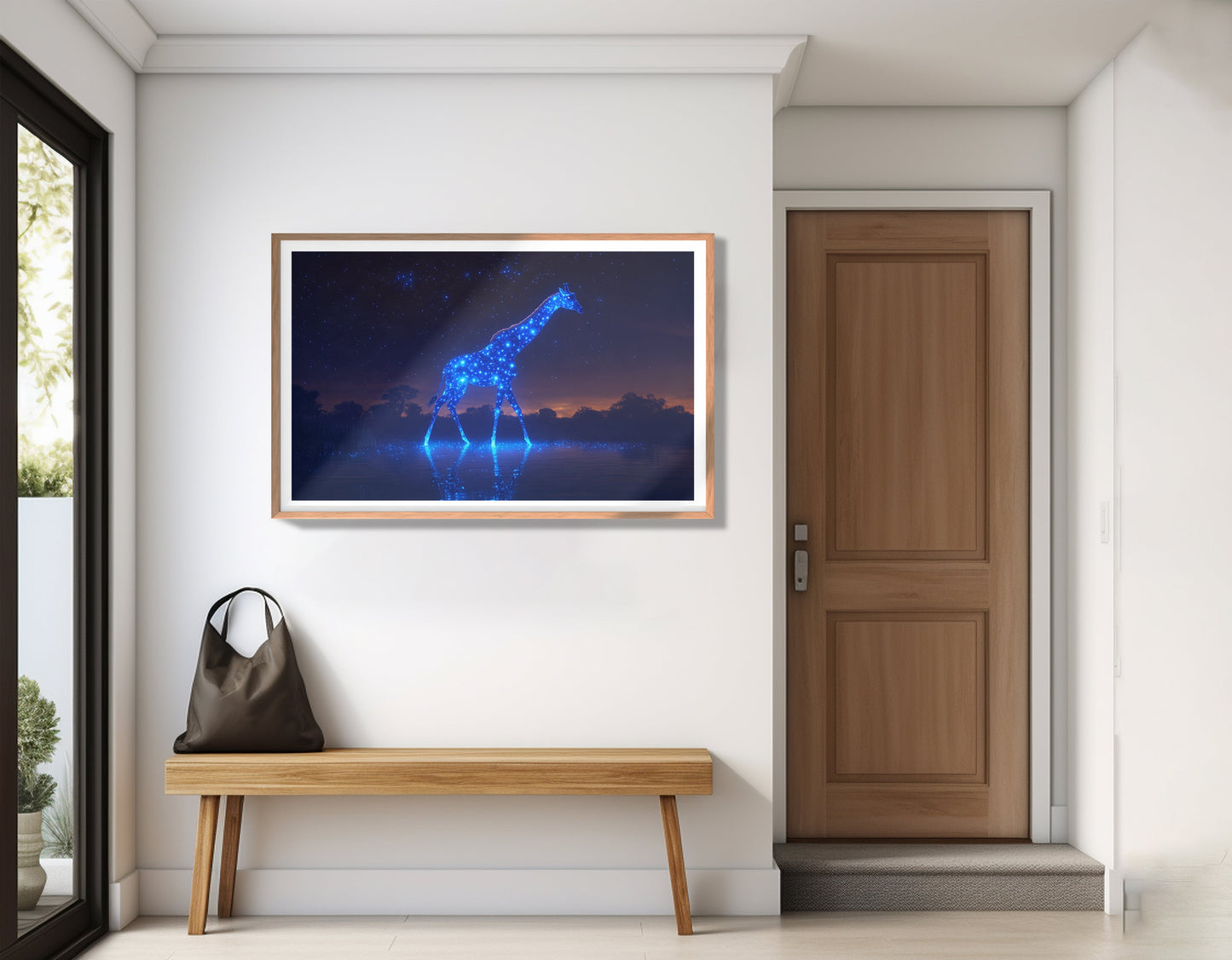 Glowing Blue Giraffe Night African American canvas print view 83