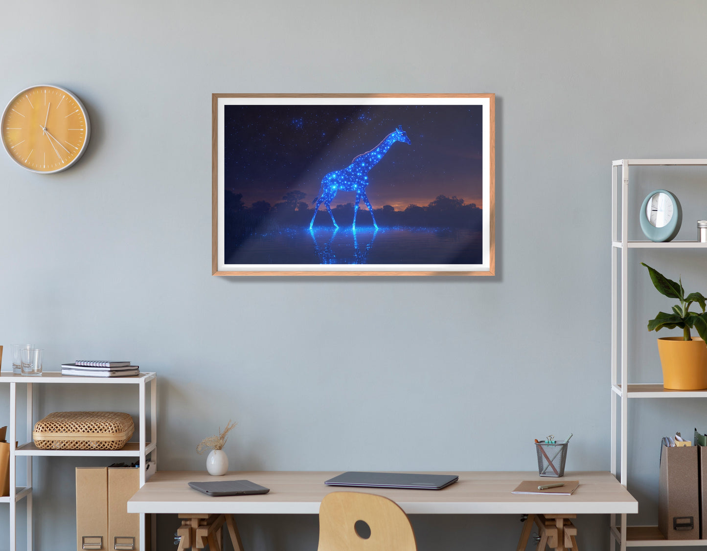 Glowing Blue Giraffe Night African American canvas print view 84