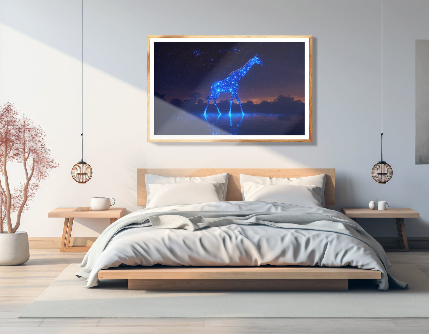 Glowing Blue Giraffe Night African American canvas print view 75