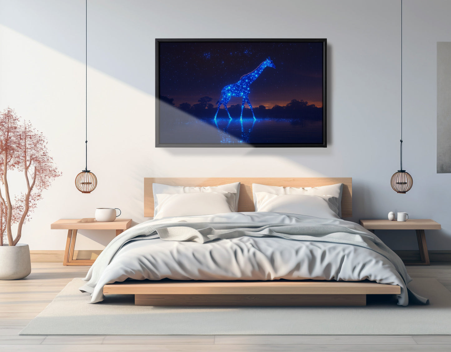 Glowing Blue Giraffe Night African American canvas print view 27