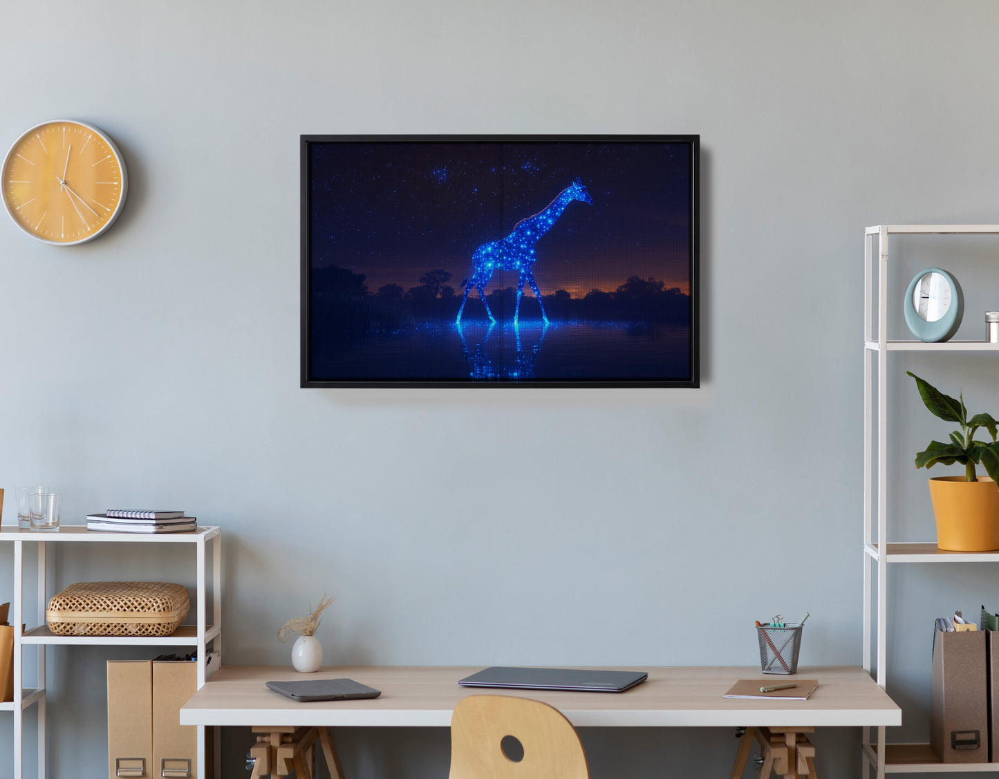 Glowing Blue Giraffe Night African American canvas print view 30