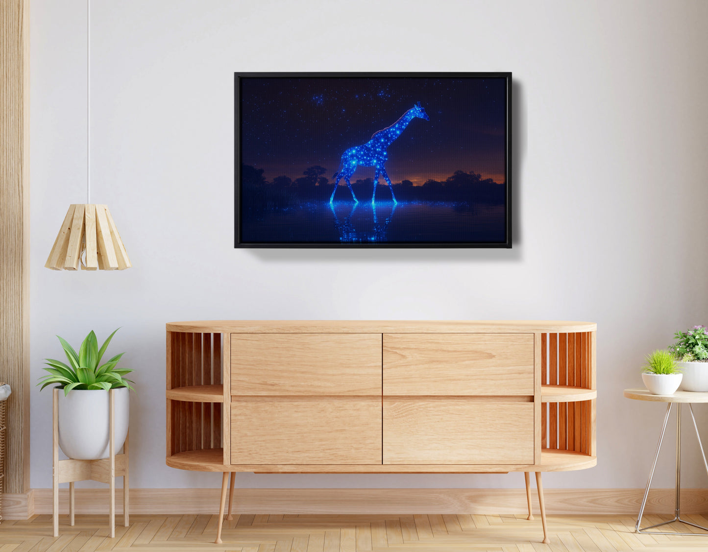 Glowing Blue Giraffe Night African American canvas print view 26