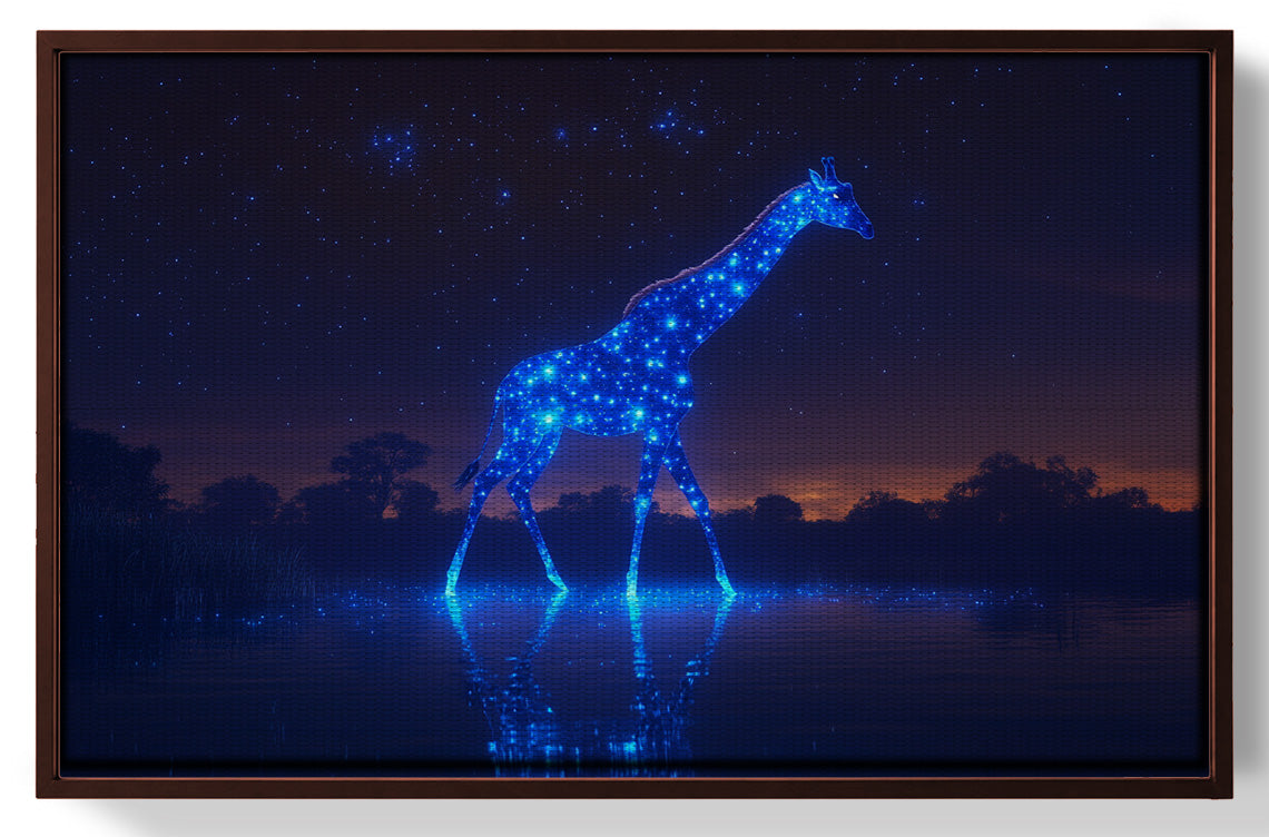 Glowing Blue Giraffe Night African American canvas print view 31