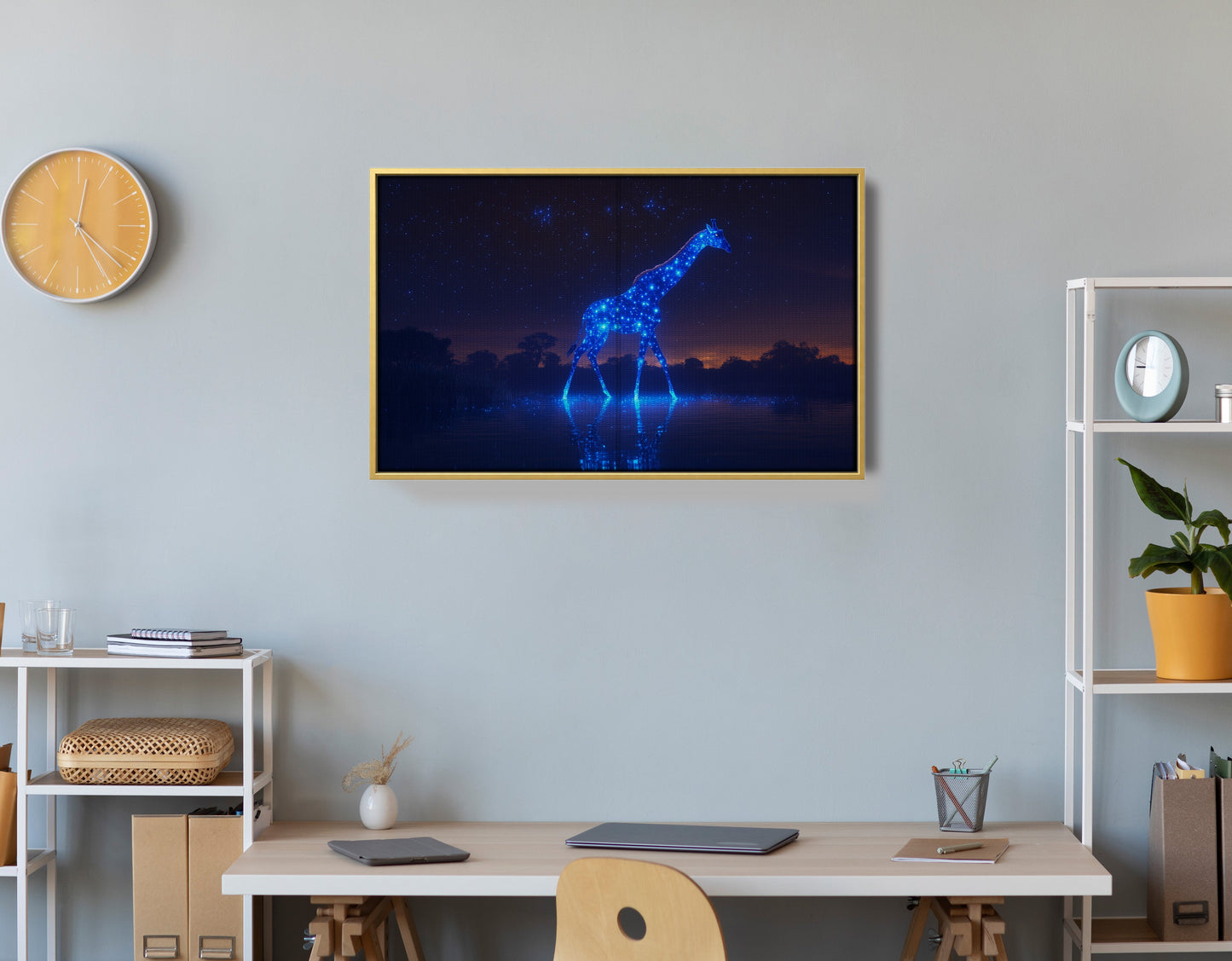 Glowing Blue Giraffe Night African American canvas print view 42