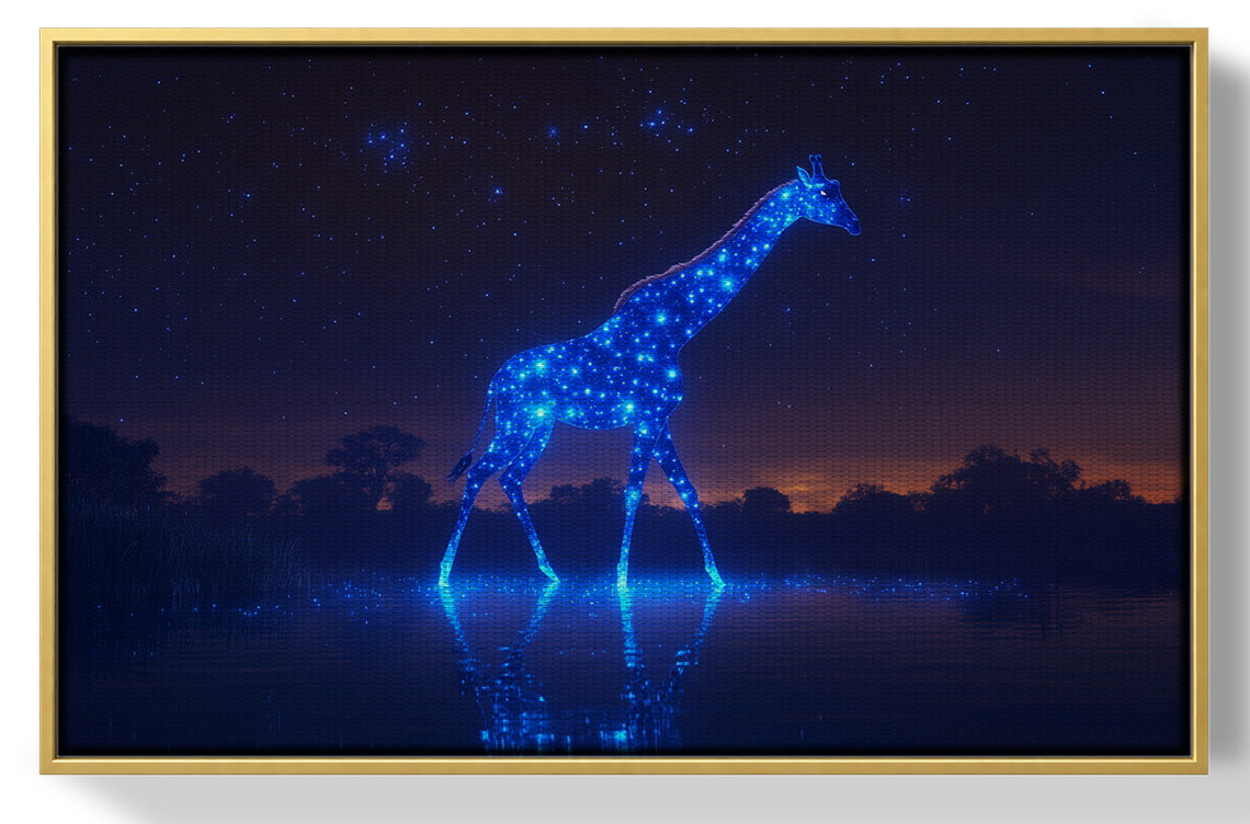 Glowing Blue Giraffe Night African American canvas print view 37