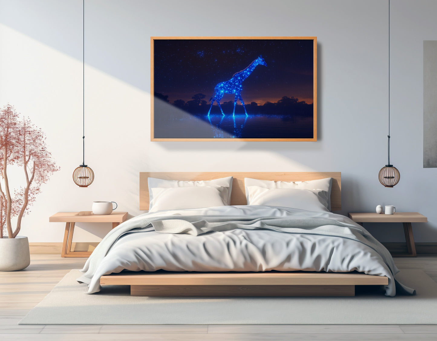 Glowing Blue Giraffe Night African American canvas print view 45