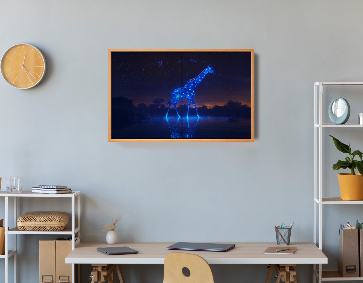 Glowing Blue Giraffe Night African American canvas print view 48