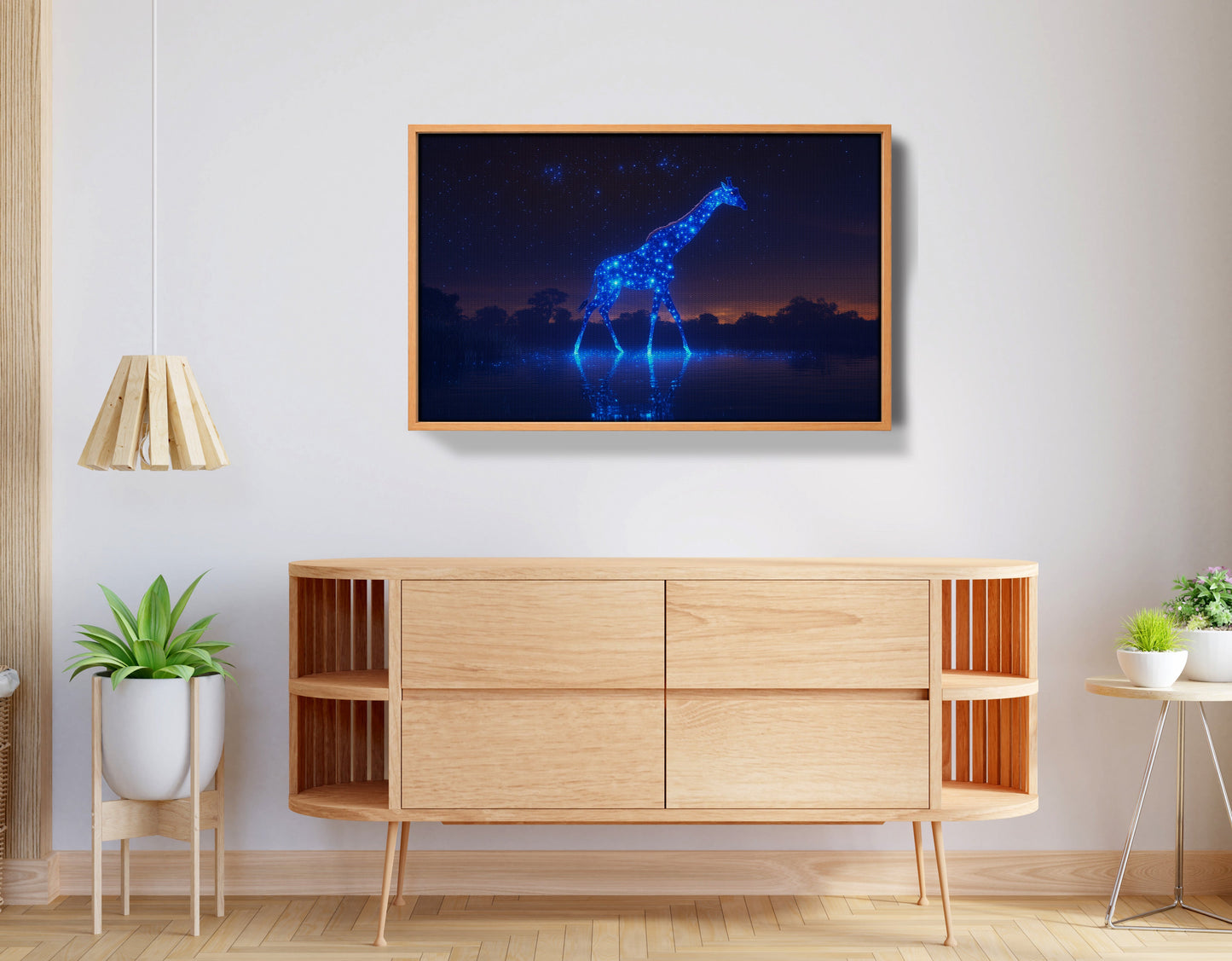Glowing Blue Giraffe Night African American canvas print view 44