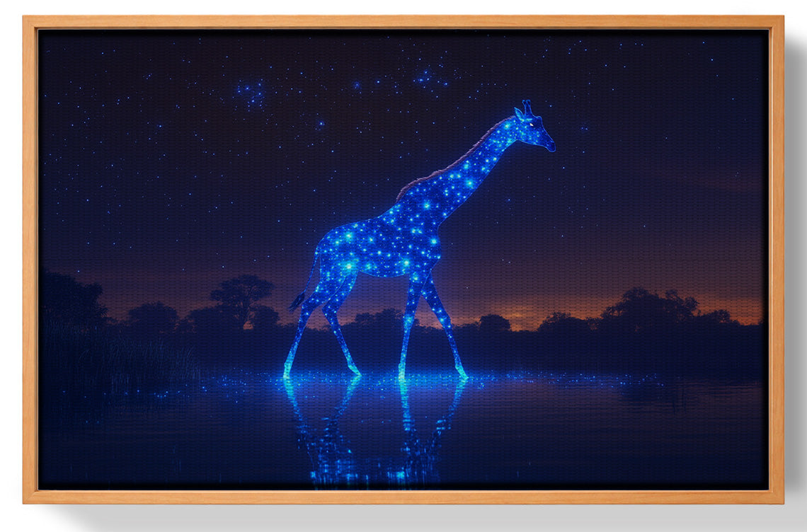 Glowing Blue Giraffe Night African American canvas print view 43
