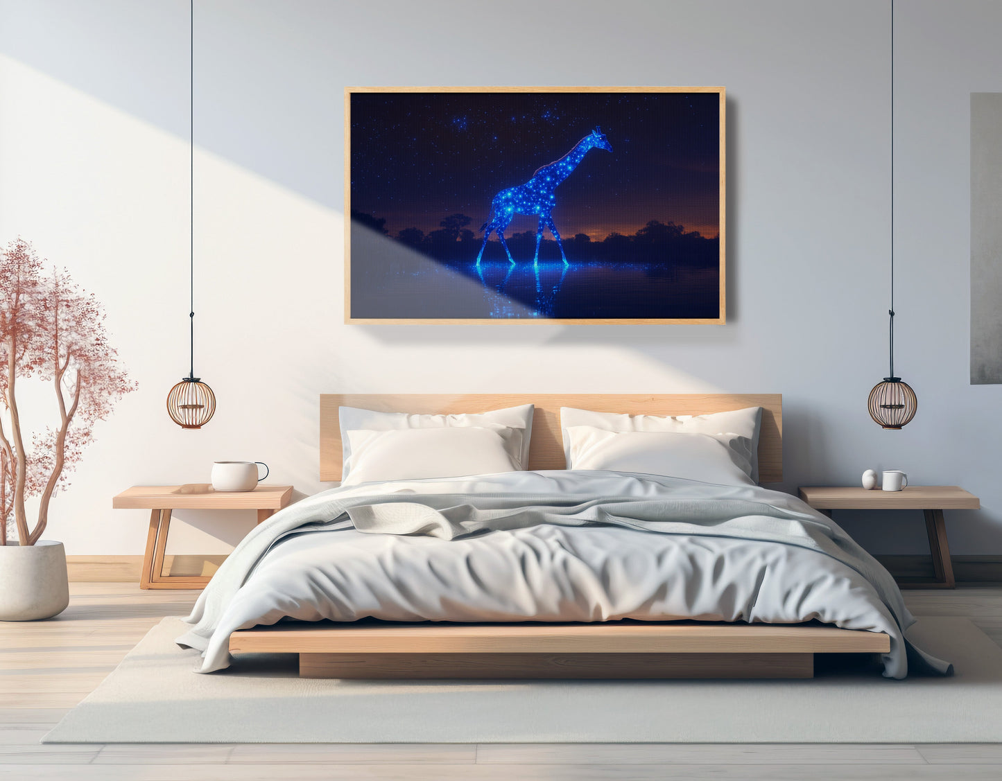 Glowing Blue Giraffe Night African American canvas print view 51