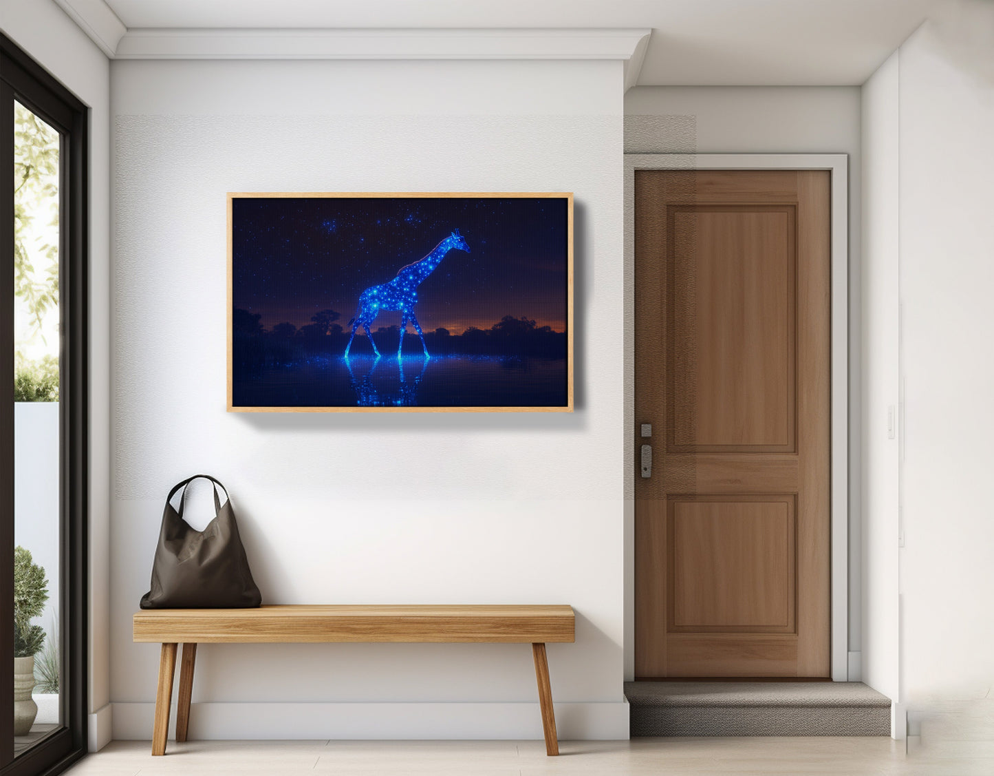 Glowing Blue Giraffe Night African American canvas print view 53