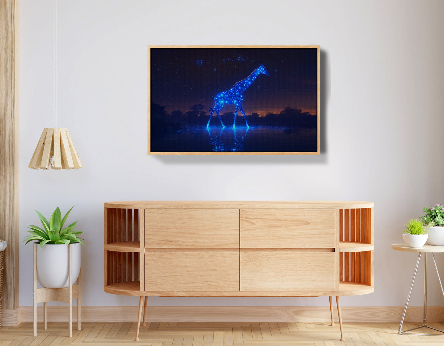 Glowing Blue Giraffe Night African American canvas print view 50