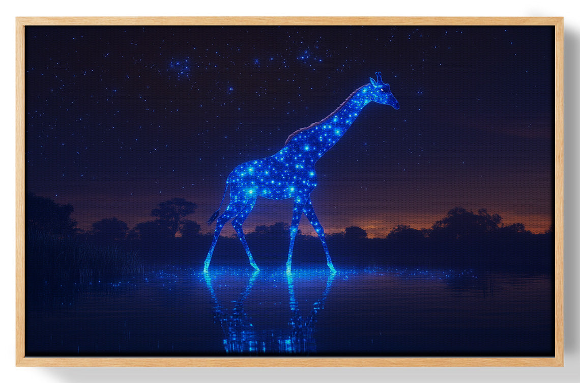 Glowing Blue Giraffe Night African American canvas print view 49