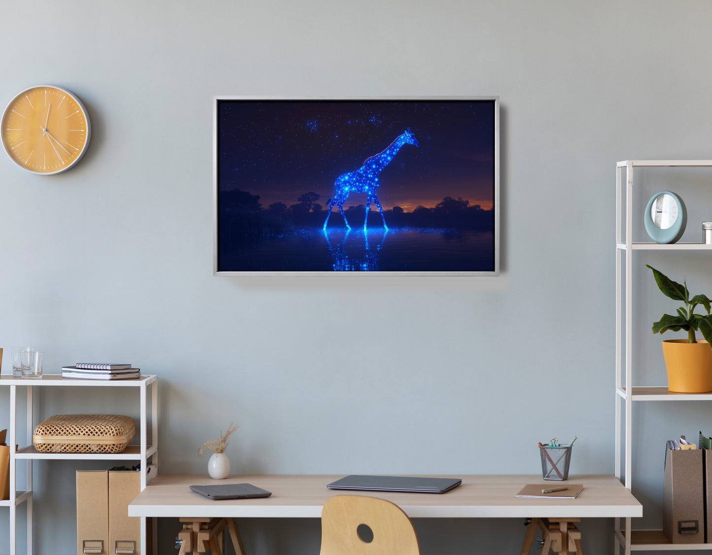 Glowing Blue Giraffe Night African American canvas print view 60