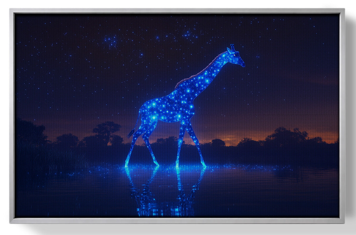 Glowing Blue Giraffe Night African American canvas print view 55