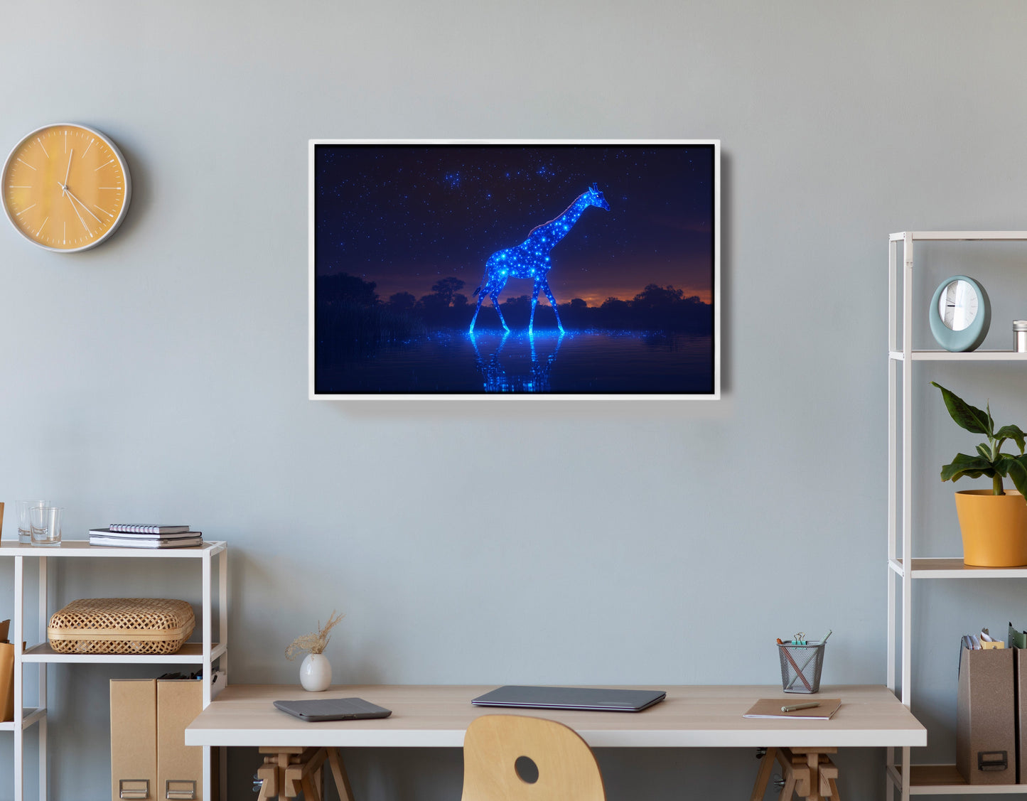 Glowing Blue Giraffe Night African American canvas print view 66