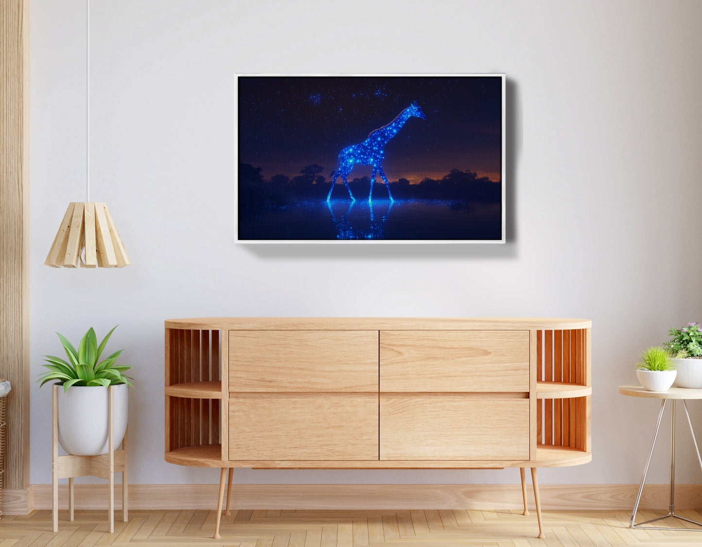 Glowing Blue Giraffe Night African American canvas print view 62