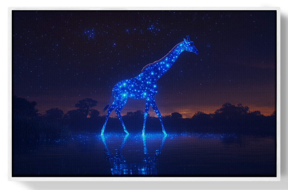 Glowing Blue Giraffe Night African American canvas print view 61