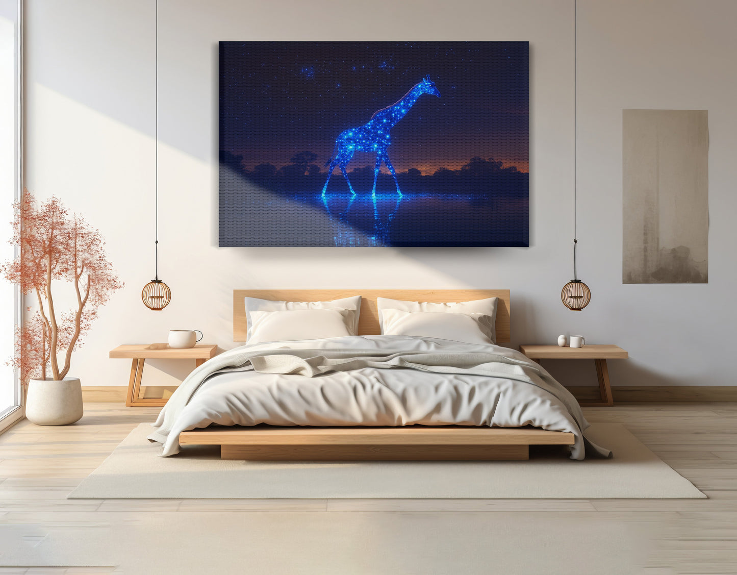 Glowing Blue Giraffe Night African American canvas print view 15
