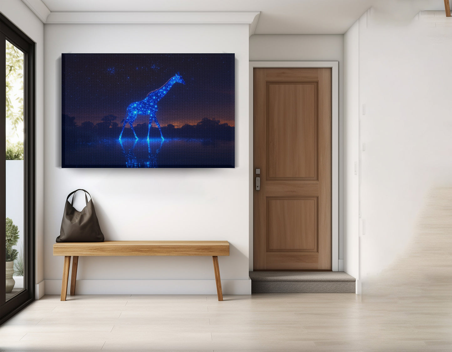 Glowing Blue Giraffe Night African American canvas print view 17