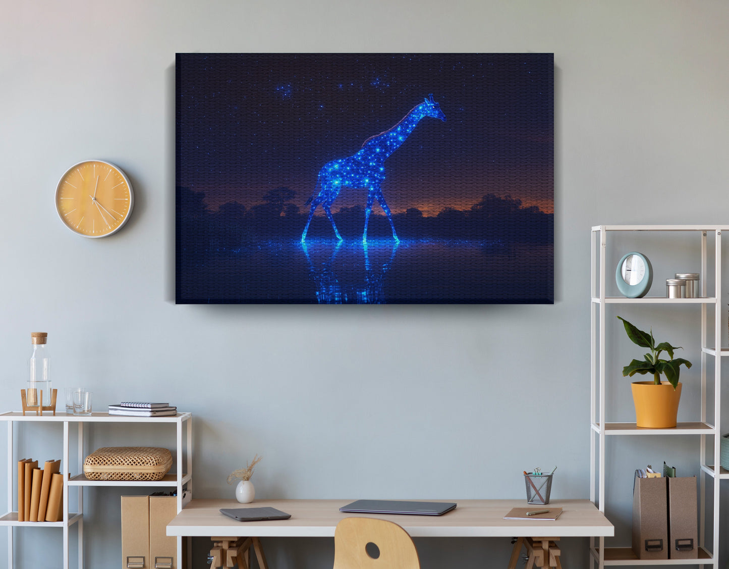 Glowing Blue Giraffe Night African American canvas print view 18