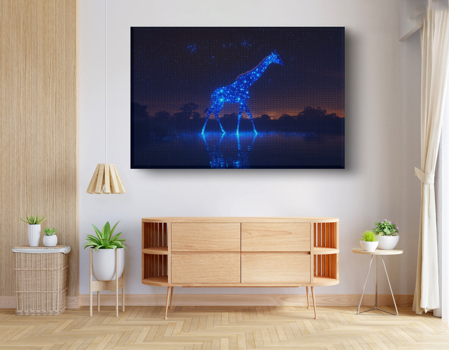 Glowing Blue Giraffe Night African American canvas print view 14