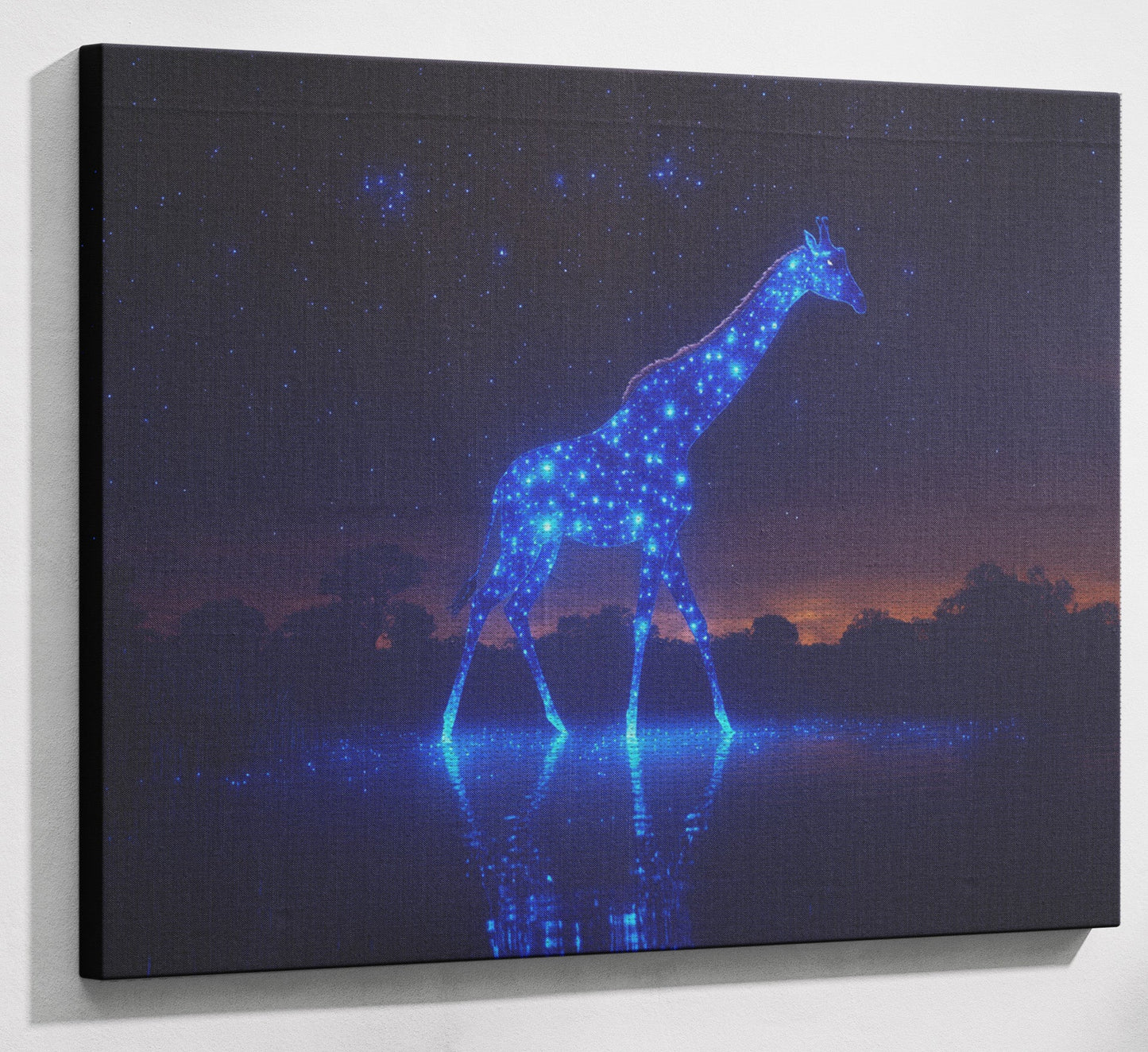 Glowing Blue Giraffe Night African American canvas print view 13