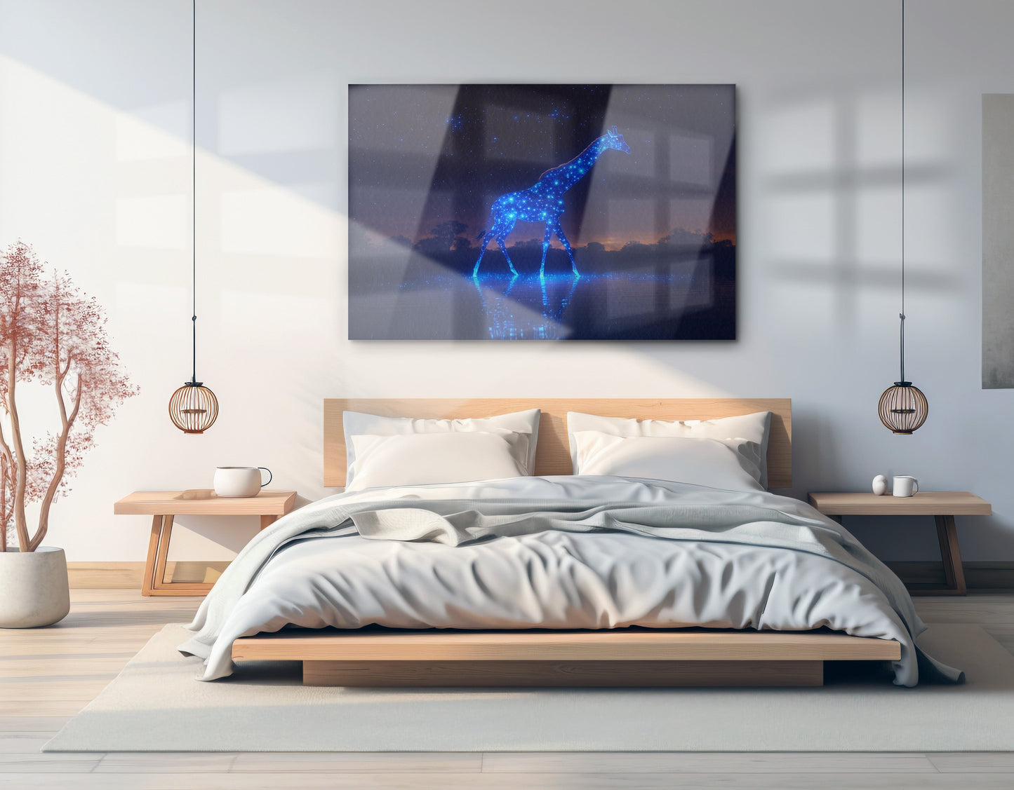 Glowing Blue Giraffe Night African American canvas print view 21