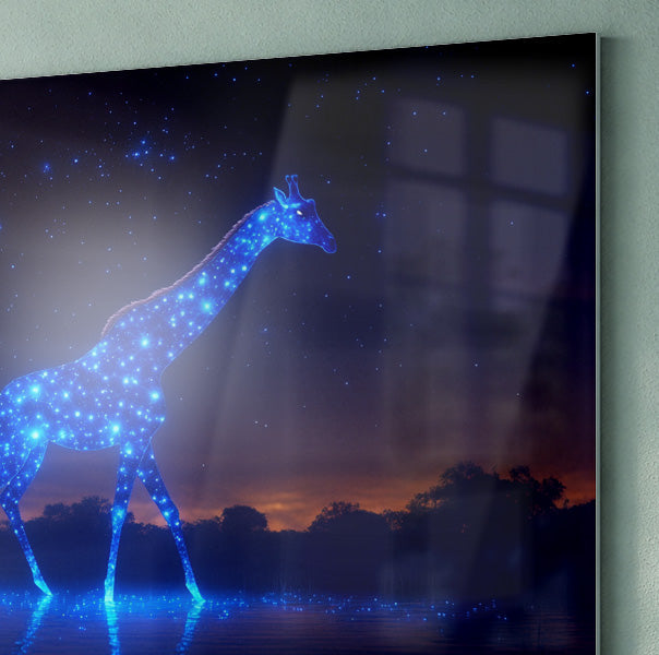 Glowing Blue Giraffe Night African American canvas print view 22