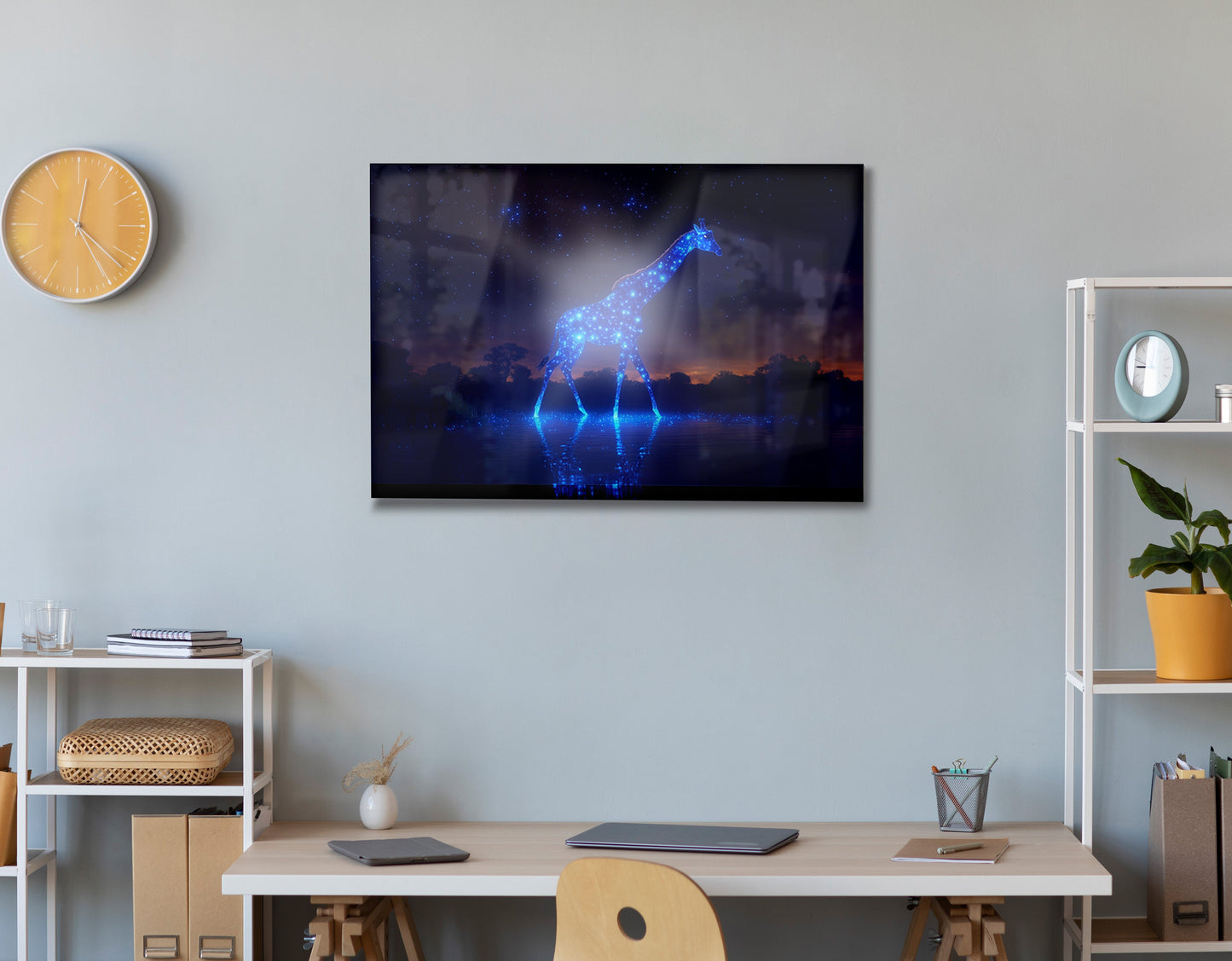 Glowing Blue Giraffe Night African American canvas print view 24