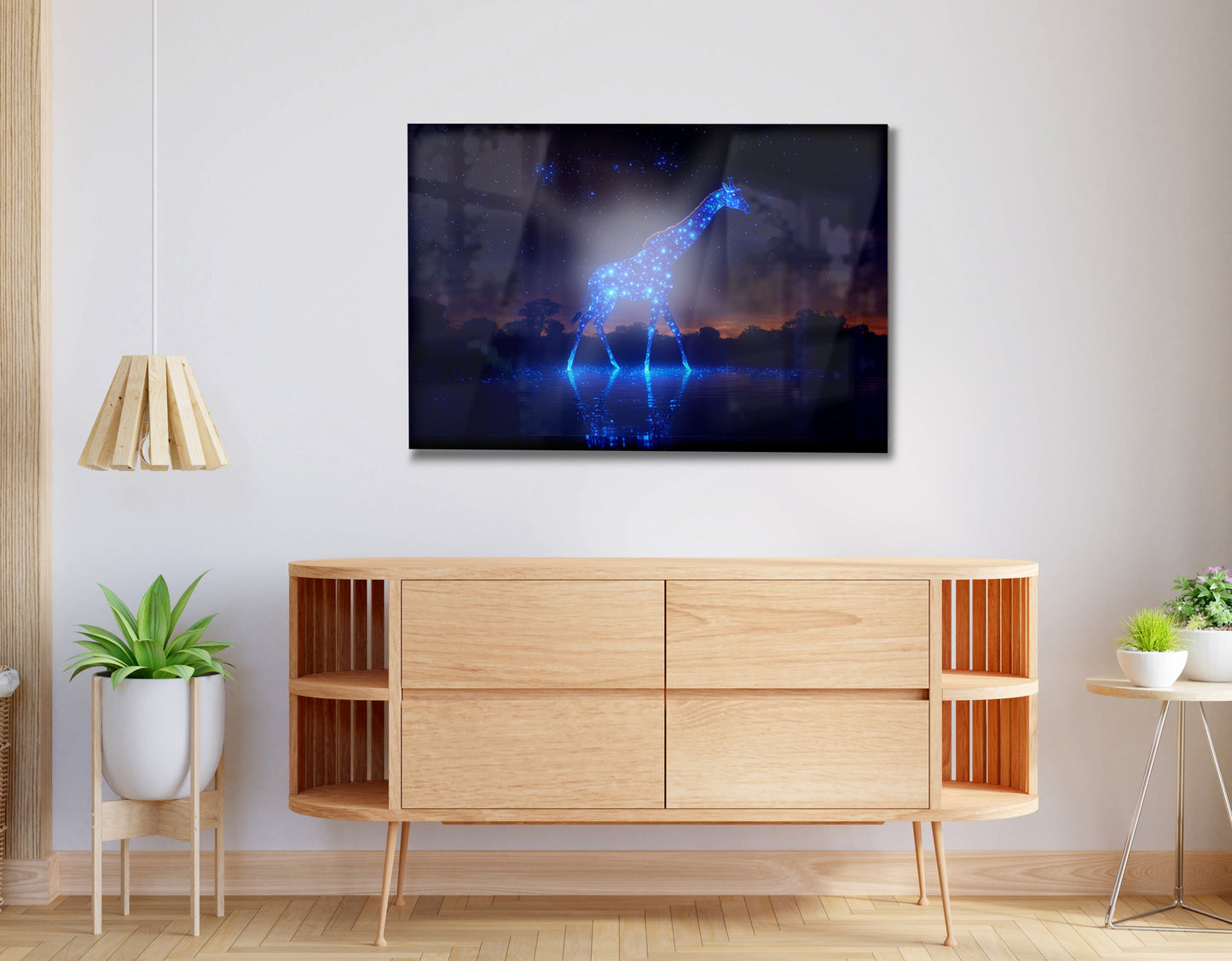 Glowing Blue Giraffe Night African American canvas print view 20