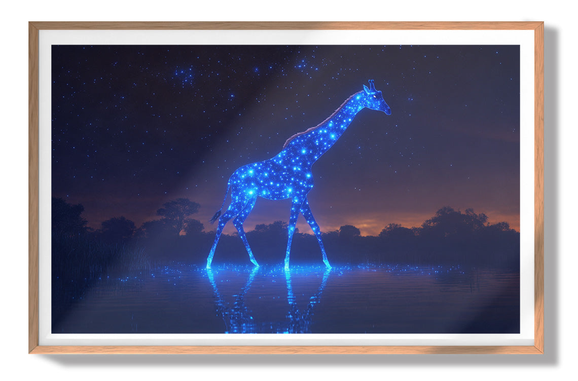 Glowing Blue Giraffe Night African American canvas print view 79