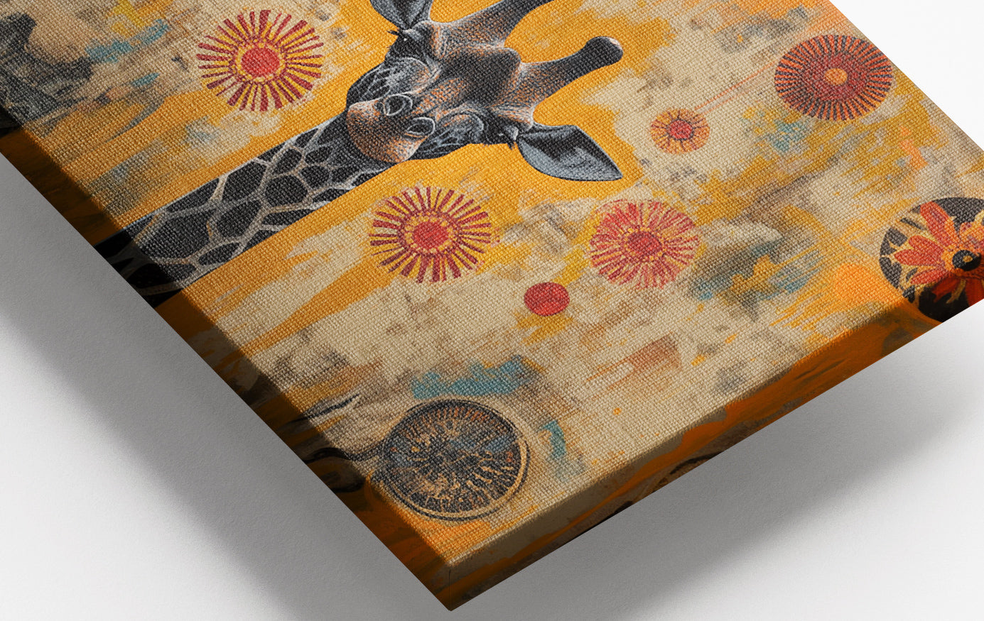 Close-up of Earth Tone Giraffe African American canvas print detail