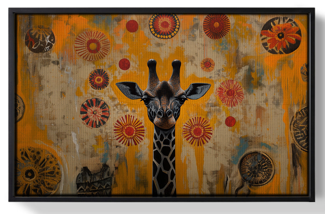 Framed Earth Tone Giraffe African American canvas print for home decor