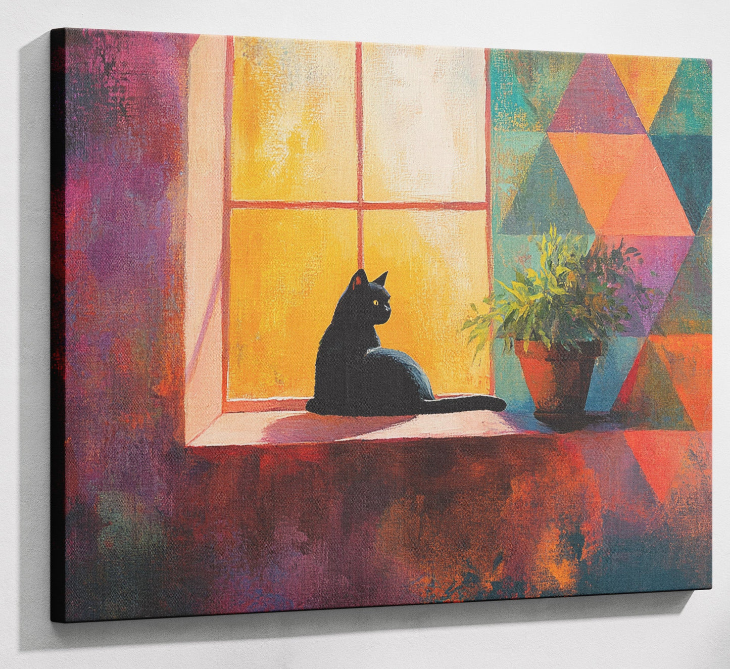 Black Cat Window Plant African American canvas print canvas print with visible wall art format